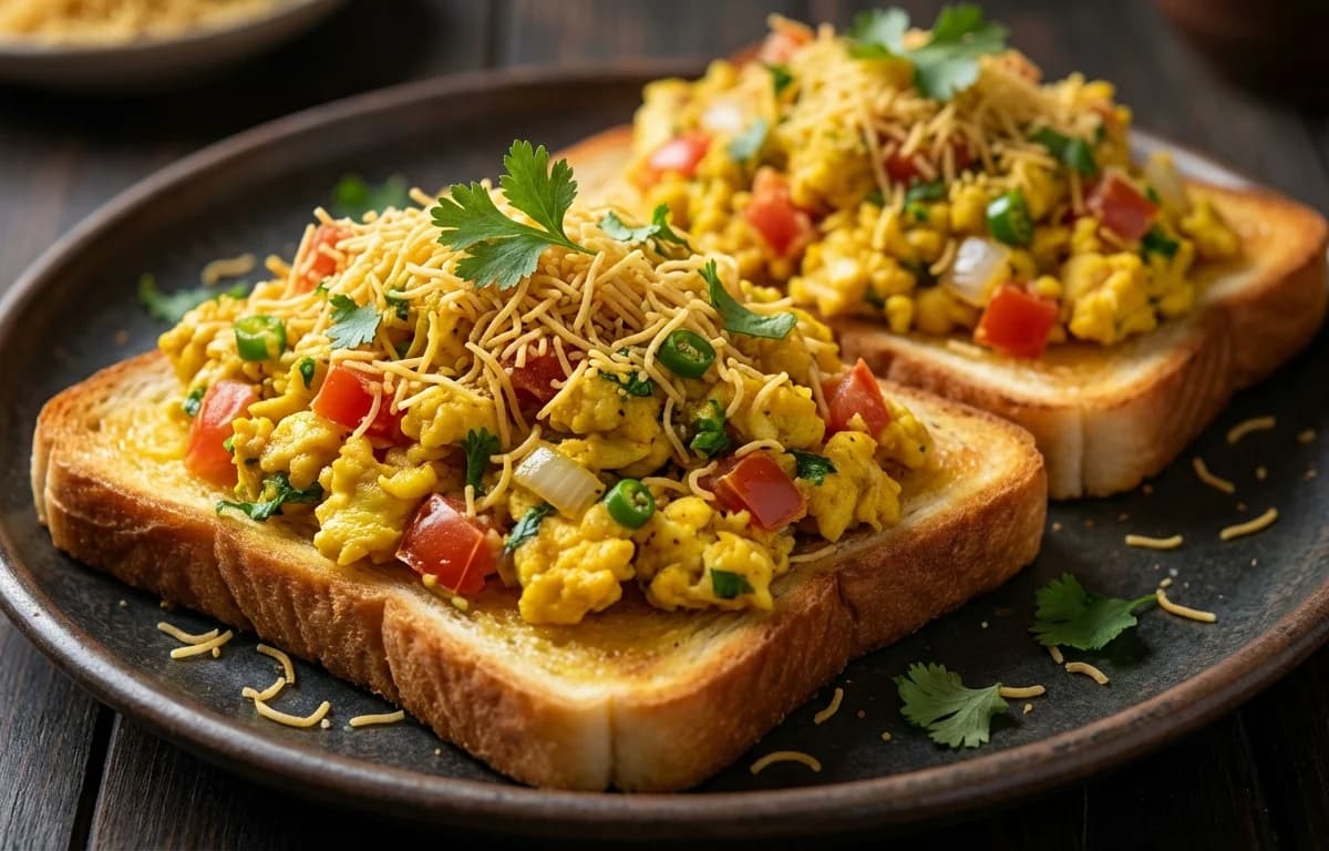 Egg Bhurji Toast with Sev