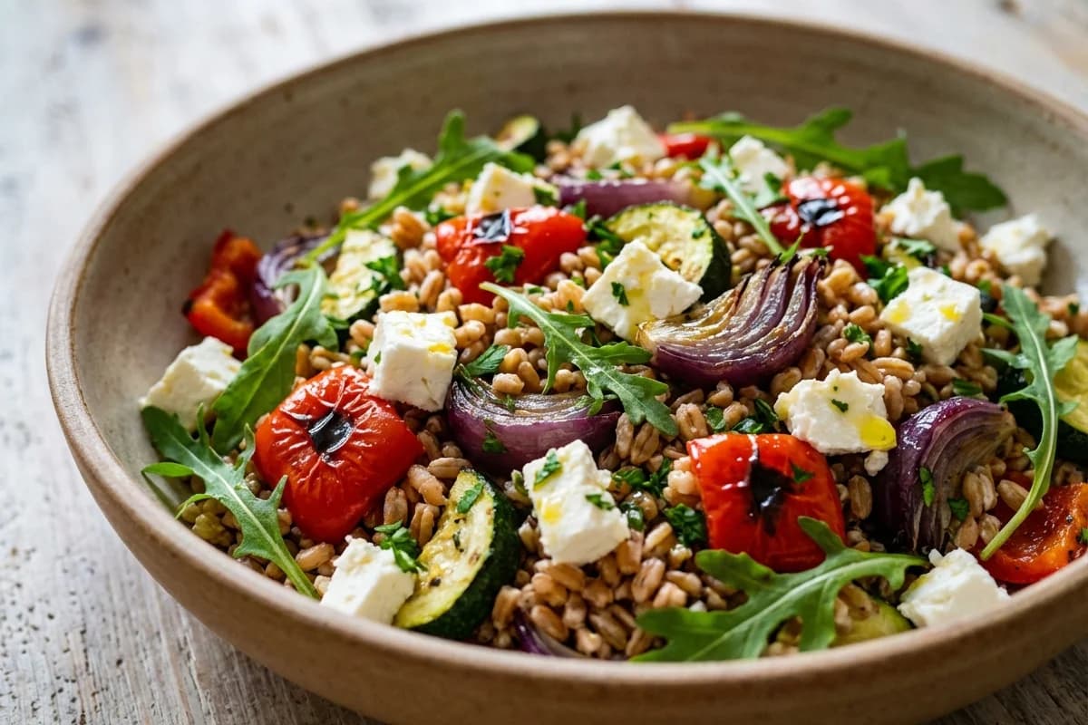 Farro Salad with Roasted Vegetables and Feta