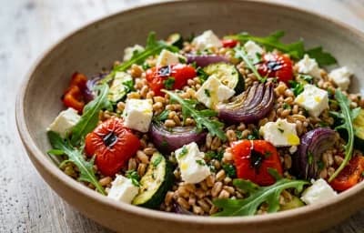 Farro Salad with Roasted Vegetables and Feta