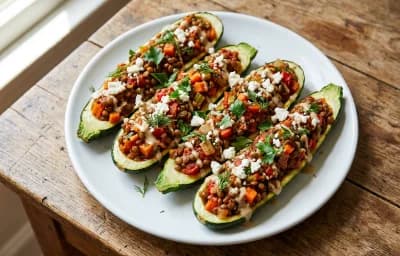 Lentil Stuffed Zucchini Boats
