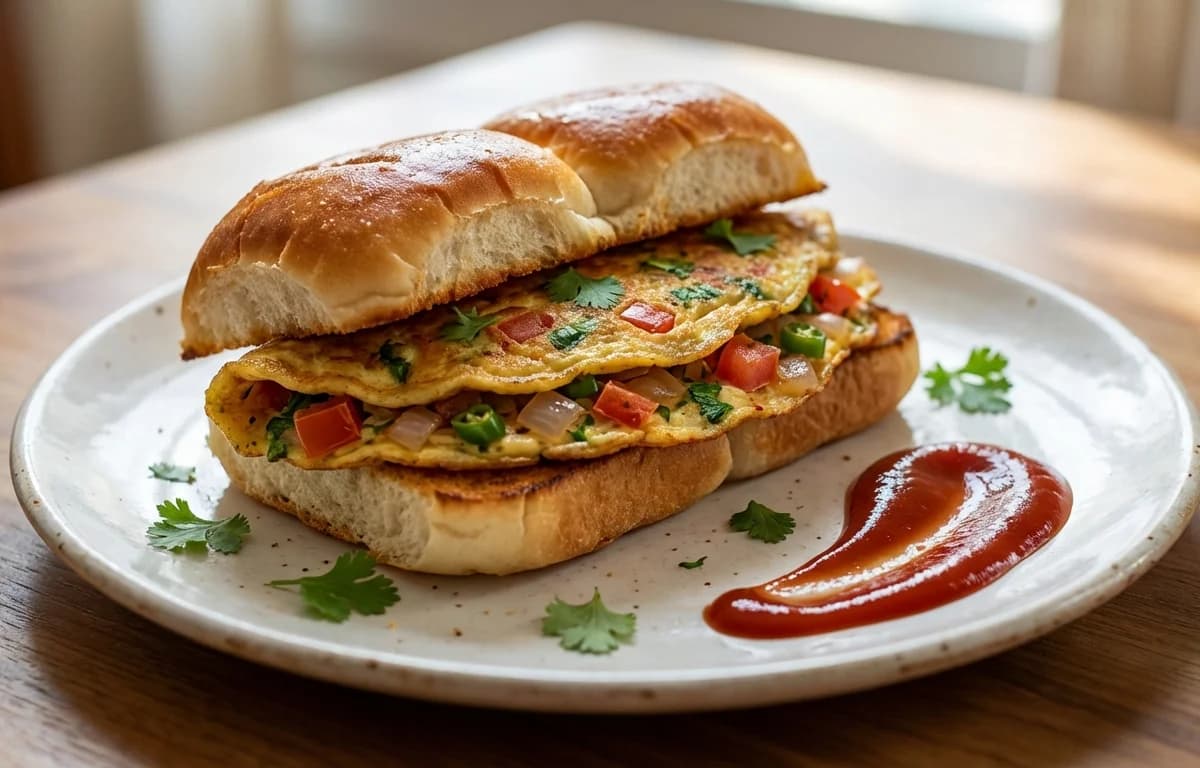 Masala Omelette Pav Sandwich