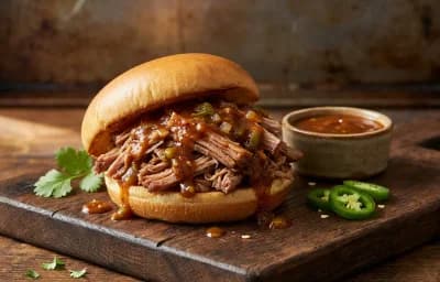 Pulled Pork Sandwich with Green Chile BBQ Sauce
