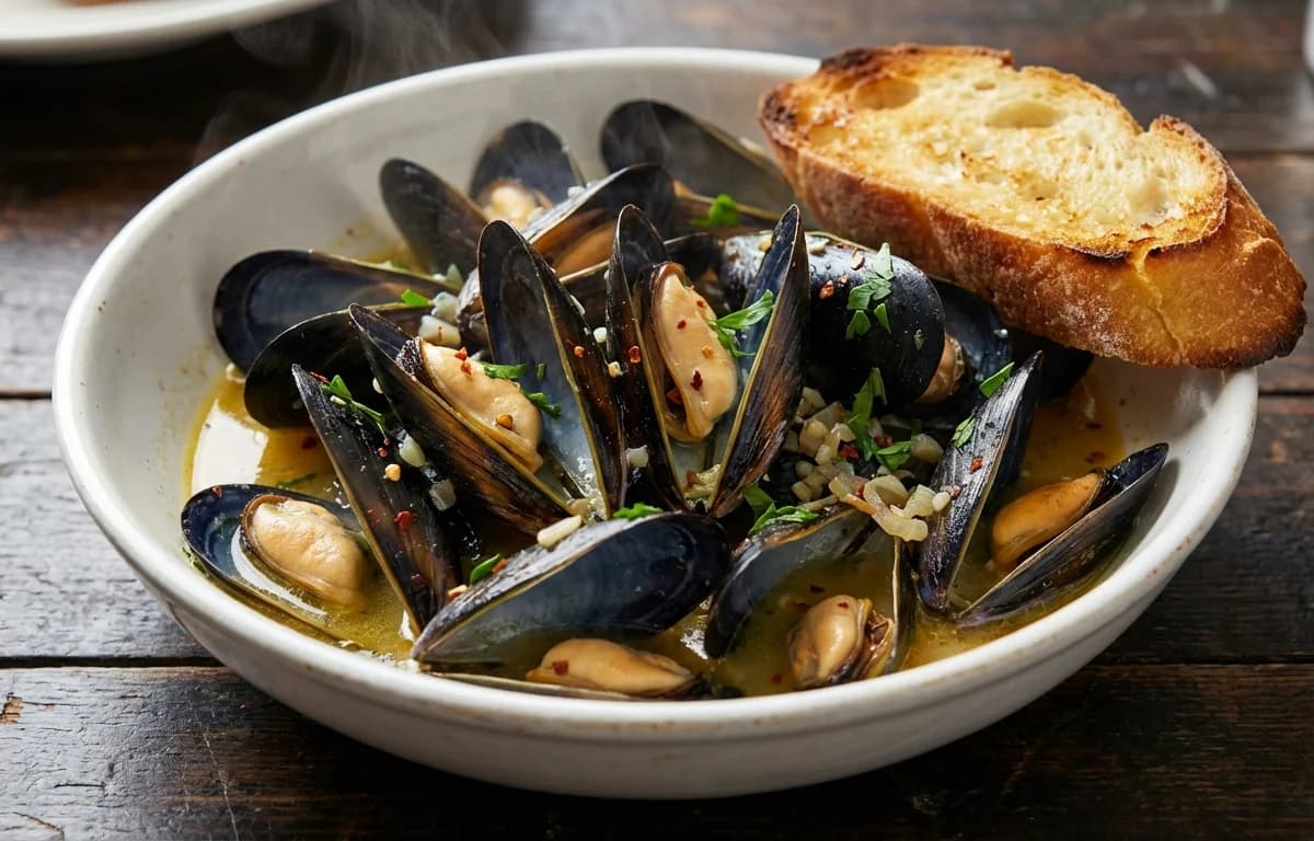 Steamed Mussels with Garlic and White Wine